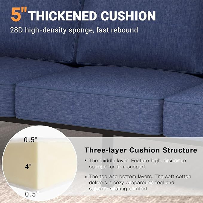 Aluminum Outdoor Patio Furniture Set, 4 Piece Sectional Coversation Sets with Coffee Table, Modern Outdoor Sofa Couch with Thick Cushions for Porch, Balcony, Garden(Blue Cushions)