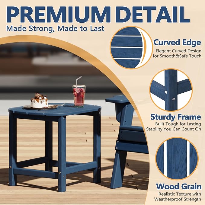 Outdoor 18" HDPE Side Table Set of 2 for Patio Porch Pool, Weather Resistant Standard End Table for Backyard and Indoor, Easy Maintenance & Indoor Outdoor Durable Construction(Navy Blue)