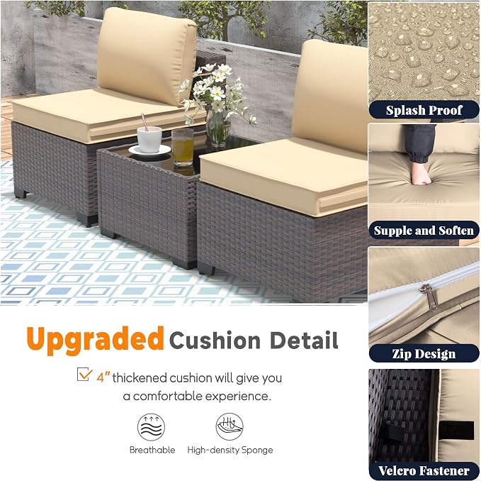Patio Furniture Set with Aluminum Fire Pit Table 8 Pieces Outdoor Sectional Sofa Set,PE Rattan Wicker Patio Conversation Set w/43in 55000 BTU Propane Fire Pit Table,Sand