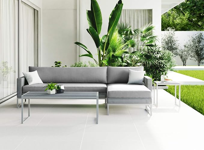 Elle Decor Tropez Mesh Outdoor Patio Furniture Collection with Metal Frame Coffee Table, Gray