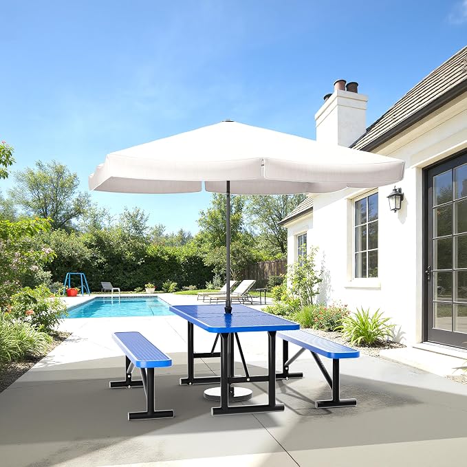 6FT Outdoor Metal Picnic Table with 2 Benches,Heavy Duty Rectangular Picnic Table Set for Outside, Waterproof Commercial Restaurant Table Furniture for Park, Campfield, Patio, Garden, Yard