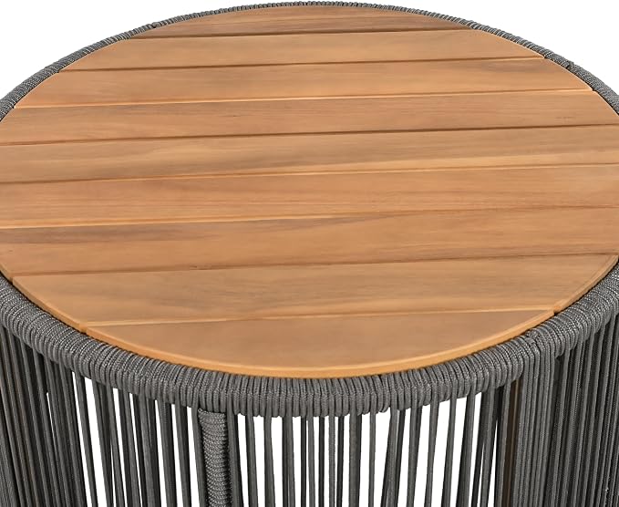 Round Rattan Coffee Table, Wood Outdoor Coffee Table, Rustic Patio Table Weather-Resistant Outdoor Furniture, for Garden, Balcony, Porch, Grey