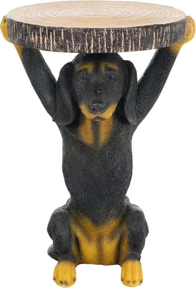 JIJIWANG 22.17" H Black Dog Side Table, Pedestal End Table Stool, MGO Dog Statue Hand Painted Sculpture for Home Office Living Room & Outdoor Decor, Black