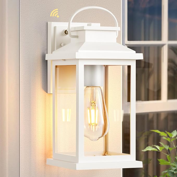 VIANIS White Porch Lights Outdoor, Aluminum Dusk to Dawn Outdoor Lighting | Light Sensor, Front Porch Light, Modern Exterior Lighting Fixtures, Waterproof Outdoor Wall Sconce Lantern for Garage, Patio