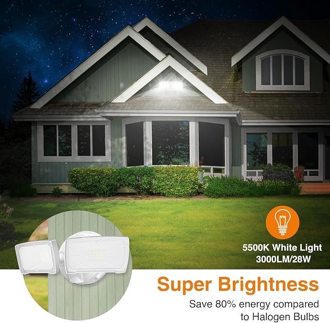 LEPOWER 2 Pack 28W 3000LM ‌LED Switch Controlled Security Light‌s ‌Outdoor‌ | LED Exterior Flood Lights Outdoor with 2 Heads, 5500K Daylight, IP65 Waterproof, Wet Location for Porch, Garden, Yard, Garage