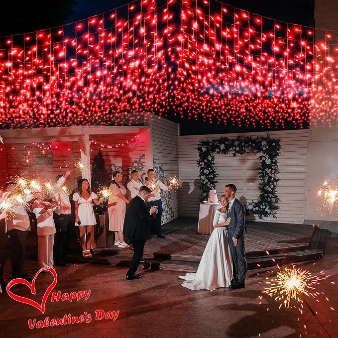 Red Christmas Lights Outdoor, 33ft 400 LED Icicle Lights for Outside | Clear Wire Connectable Twinkle Light with 8 Modes Timer Plug in Waterproof for Window Party Wedding Holiday Decorations