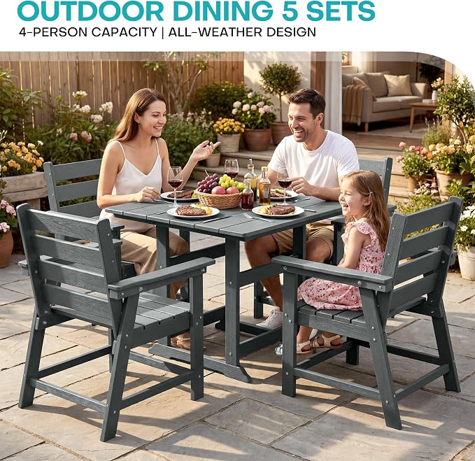 HDPE Dining Chair Set of 2, Gray