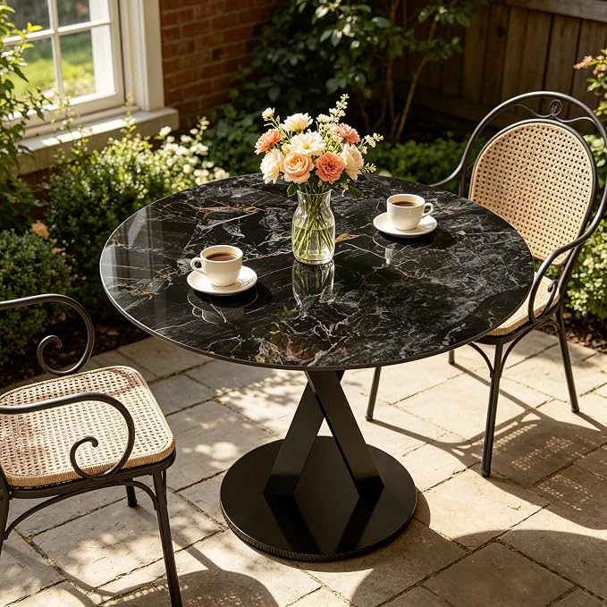 ZL ZELing Round Sintered Stone Table Top 39.3",Replacement Table Top for Indoor & Outdoor - Heat/Scratch Resistant Waterproof Ceramic DIY Desktop, Patio/Balcony/Bistro/Café & Dining Room(Bright Black)