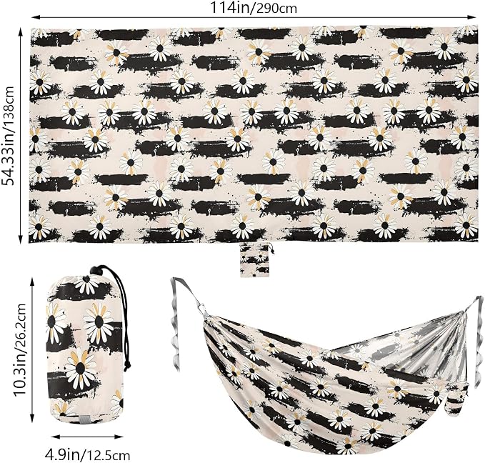 Camping Hammock Outdoor Hammocks for Outside Daisy Flowers Grunge Beach Trees Portable Lightweight with Pockets Tree Straps Indoor