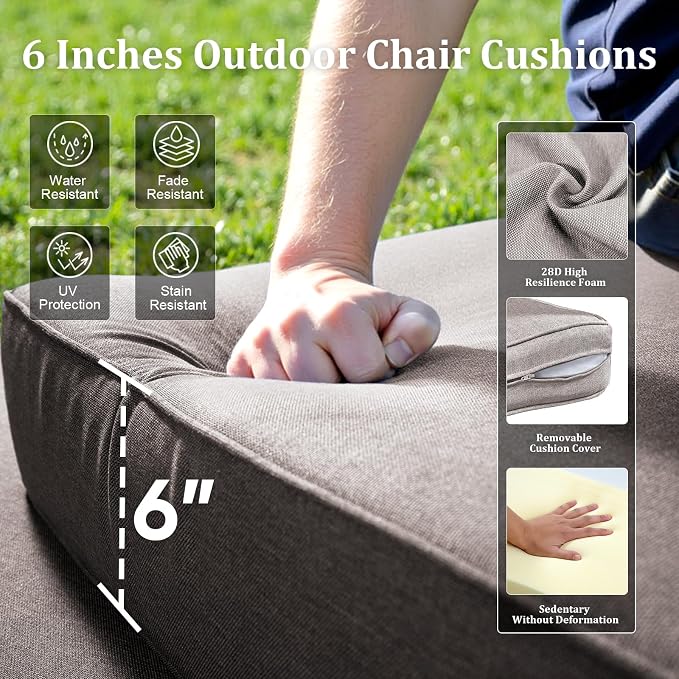 Luxury High Back Patio Furniture Set with 6-Inch Thick Cushions, 6-Pieces Outdoor Furniture with Swivel Chairs, Wicker Conversation Set for Porch, Balcony, Deck and Yard, Brown/Grey