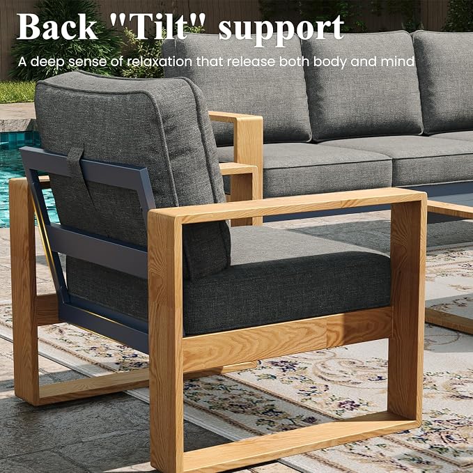 LayinSun Aluminum Patio Furniture Set 2 Seat Loveseat, Oversized Seat with Hight Back, Outdoor Conversation Sets for Porch, Balcony, Deck