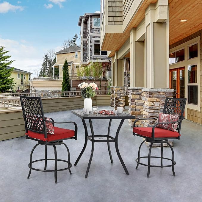 Sophia & William 31" Patio Square Bar Height Table Outdoor Bistro Counter Height Table with Umbrella Hole, 36" Height