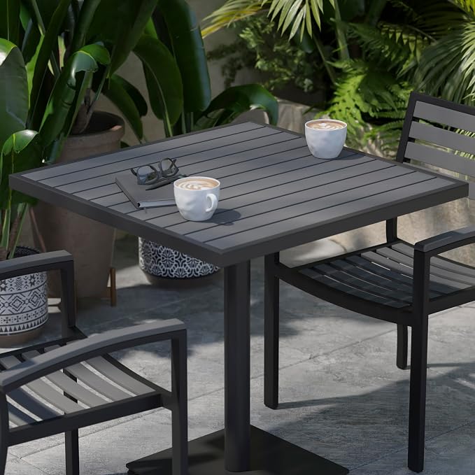 Flash Furniture Lark Commercial Outdoor Patio Bistro Dining Table - Faux Gray Wash Teak Poly Slats - 30" Square