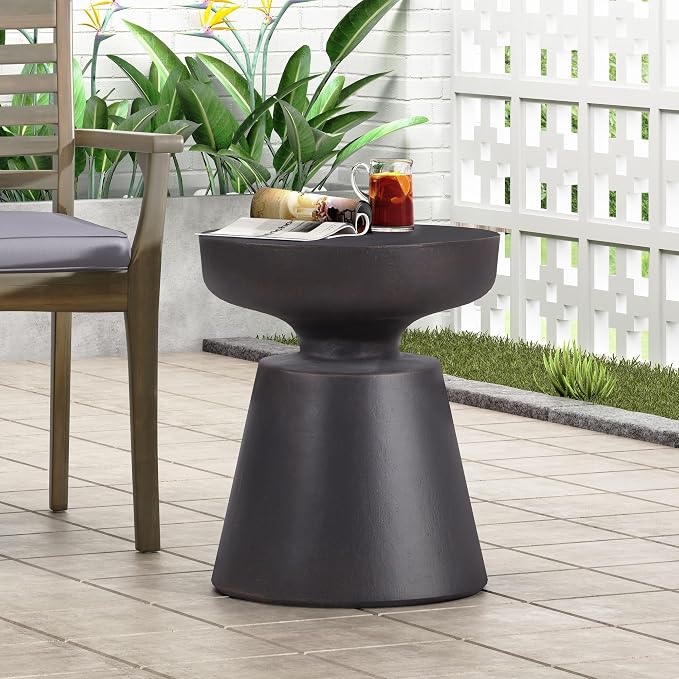 Penau Outdoor Lightweight Concrete Side Table, Modern Round Pedestal Accent Table, No Assembly, 17.75 x 17.75 x 20.50 Inchs, Copper Finish (Indoor Outdoor)
