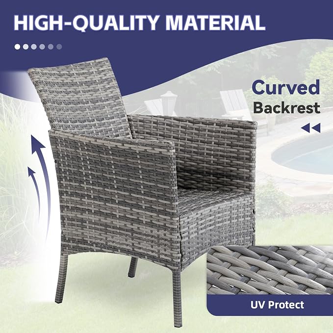 3 Pieces Patio Furniture Sets Outdoor PE Rattan Small Patio Furniture Set with Soft Cushion and Glass Coffee Table with Storage for Garden Backyard Porch Poolside WeatherResistantGrey/Darkblue