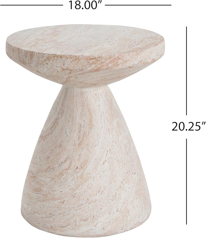 Christopher Knight Home Jayme 20.25" Indoor Outdoor Hourglass Accent Side Table, Patio Decorative End Table, Lightweight Concrete Garden Stool for Patio Living Room Balcony & Garden Decor, Travertine
