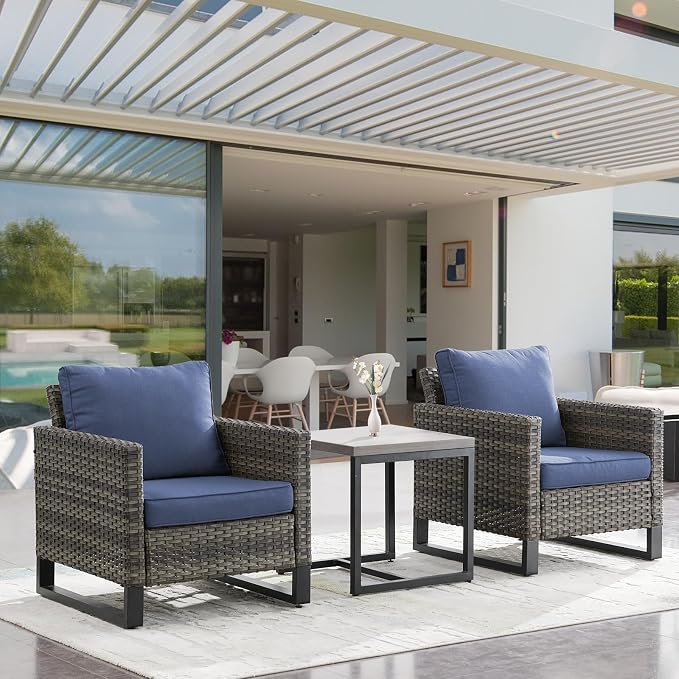 Patio Table Outdoor Side Tables - Coffee Table End Table Square for Outdoor Patio Porch Deck Balcony Garden(Black/Grey Tabletop)