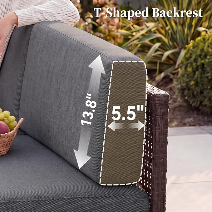 LazySunsets Patio Furniture Set, 8 Pieces Wicker Outdoor Sectional Sofa with 10'' Ultra-Thick Cushions & Ottomans, All-Weather Rattan Conversation Set for Backyard Poolside, Brown/Dark Gray
