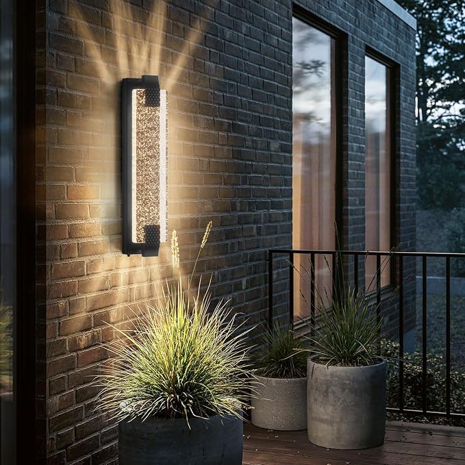 camuucci Dusk to Dawn Outdoor Wall Light, Sparkling Glow Porch Sconce | IP65 Waterproof Exterior LED Wall Light, Bubble Acrylic Design, 23.6-Inch Front Door Light for Porch Patio,Black
