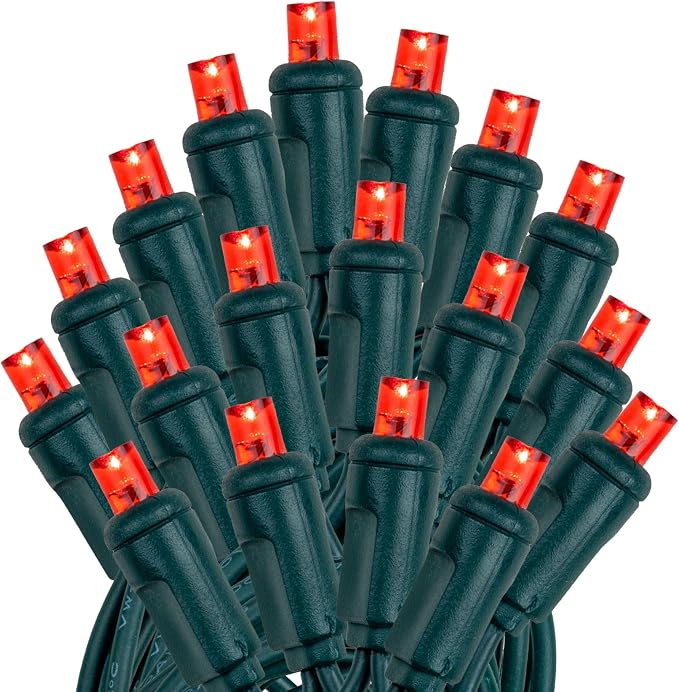 Novelty Lights 50ft 100 LED Red Christmas Lights, Green Wire String Lights