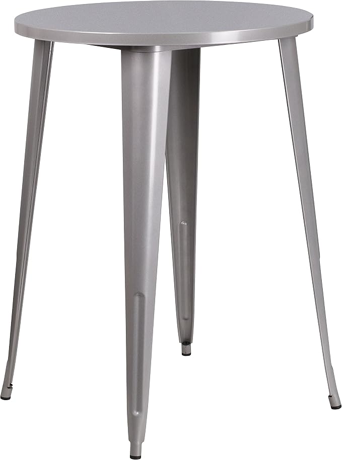 Flash Furniture Philip Commercial Grade 30" Round Silver Metal Indoor-Outdoor Bar Height Table