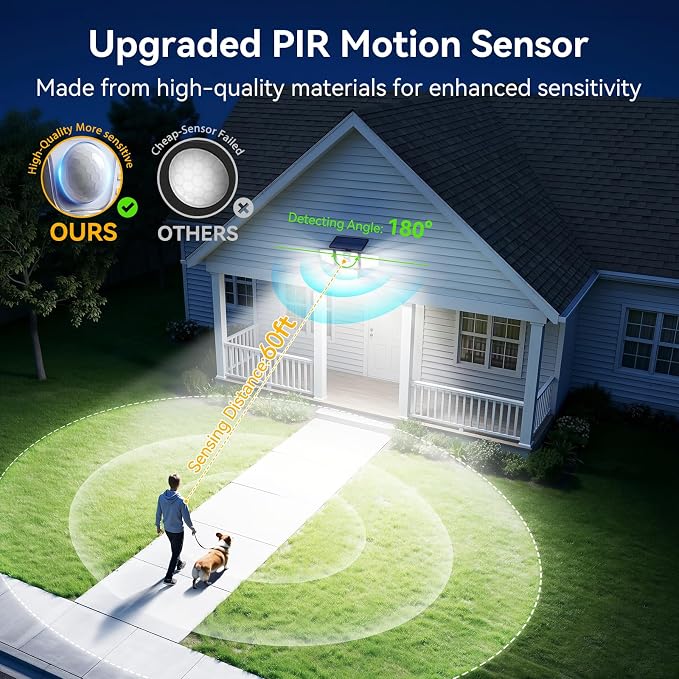 Solar Flood Lights, 3600LM 270° Motion Sensor Outdoor Lights-Remote | 4 Heads 3 Modes Solar Lights Outdoor, Glass Panel, IP65 Waterproof Outdoor Security Lights for Yard Patio Garage- 4Pack Black