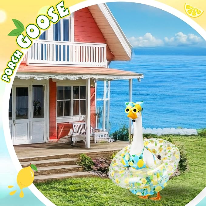 Bikini Porch Goose Outfits with Sunglasses and Swimming Tube for 23" Summer Goose Costume Garden Patio Statue Decor(Lemon)