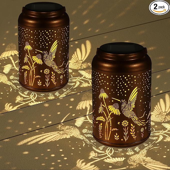 2 Pack Solar Lanterns Outdoor Waterproof Hummingbird Garden Decor | Gifts for Women Mom Grandma Hanging Solar Lights Metal Decoration Outside for Yard, Patio(Dandelions)