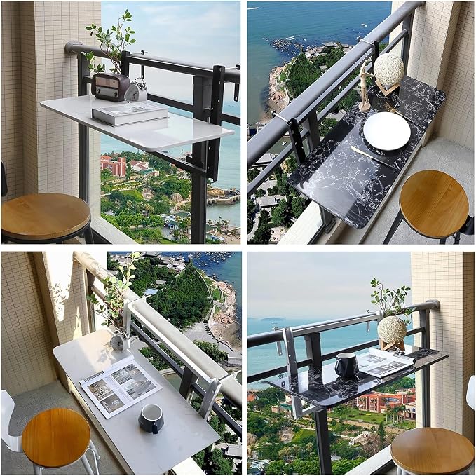 Adjustable Hanging Balcony Bar Railing Shelf – Foldable Patio Table for Gardens, Terraces & Promenades – 3 Heights, Space-Saving Design (L120*W35cm / L47.2*W13.8in)
