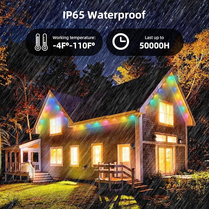 Permanent Outdoor Lights, 50ft Smart RGB Outdoor Light, 36 LED Eaves Lights with 54 Scene Mode, IP67 Waterproof for Halloween, Christmas, New Year, Holidays, Daily Lighting, APP Voice Remote Control