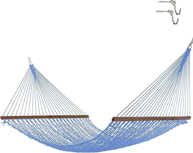 Nags Head Hammocks NH15CHB Admiral Coastal Blue Duracord Rope Hammock with Free Extension Chains & Tree Hooks, Handcrafted in The USA, Accommodates 2 People, 450 LB Weight Capacity, 13 ft. x 65 in.