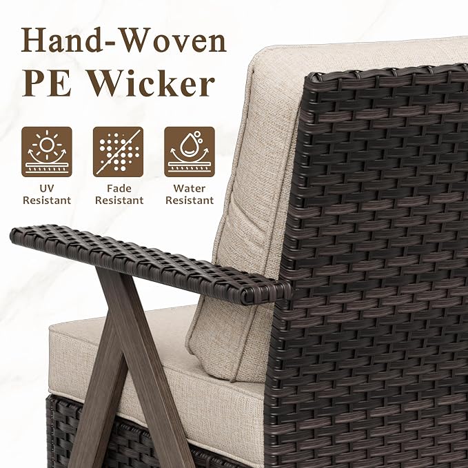 6 Piece Patio Furniture Set, Wicker Patio Conversation Set with Patio Chair and Outdoor 3-Seater Sofa and 2 Ottomans and Side Table for Deck Yard and Poolside