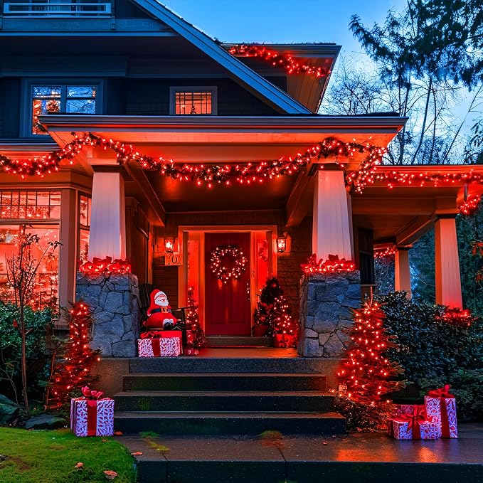 JMEXSUSS Red Christmas Lights Outdoor, 600 LED String Lights Indoor Plug in | 168Ft Red Halloween Lights Clear Wire with Remote for Bedroom Room Party Christmas Patio Living Room Halloween Decor