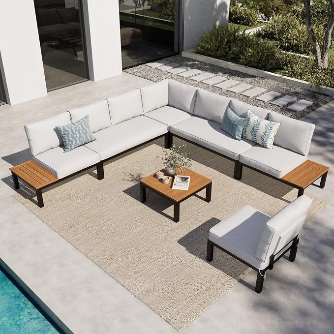 MFSTUDIO 7 Pieces Patio Furniture Set, Outdoor Sectional Sofa Metal Modern Patio Conversation Set with 1 x Coffee Table for Backyard,Garden,Poolside
