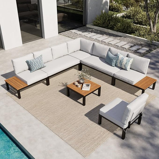 MFSTUDIO 7 Pieces Patio Furniture Set, Outdoor Sectional Sofa Metal Modern Patio Conversation Set with 1 x Coffee Table for Backyard,Garden,Poolside