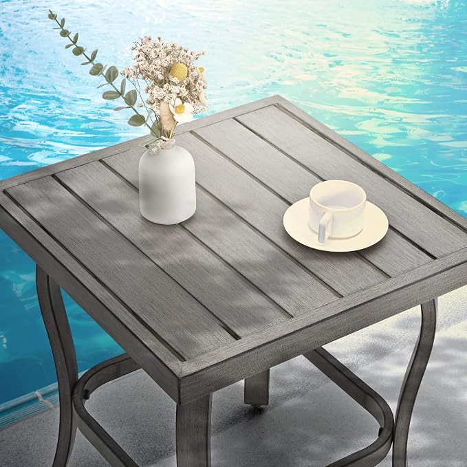 HAPPATIO 7 Piece Aluminum Patio Furniture Set, 3-Seat Outdoor Ottoman and Swivel Armchair, Outdoor Sectional Sofa with Side Table and Coffee Table, Garden Conversation Set for Lawn(Gray)