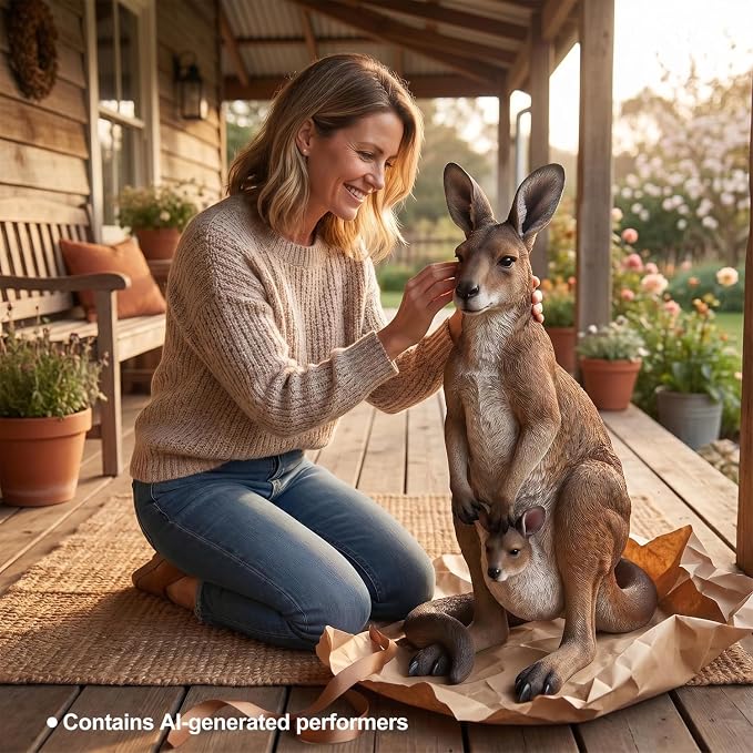 22.4" Realistic Kangaroo Outdoor Garden Statue | Resin Outdoor Gardens, Sturdy 6.6 lbs Weighted Base, Fully Assembled