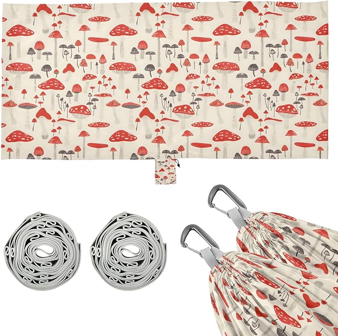 Camping Hammock Outdoor Hammocks for Outside Red Mushroom Beach Trees Portable Lightweight with Pockets Tree Straps Indoor
