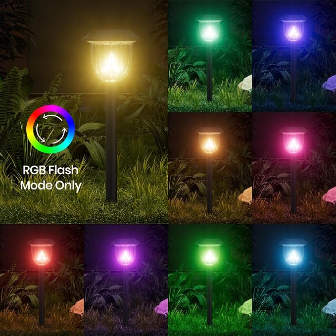 AOSEA 4 Pack Christmas Solar Pathway Lights Outdoor Waterproof - RGB Flash Mode Only Solar Lights for Outside, IP65 Rated, 12H Bright Landscape Lighting, Durable Plastic - Perfect for Garden & Walkway