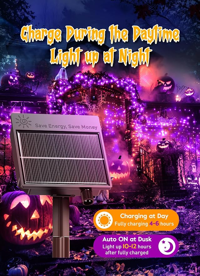 240 LED Solar Fairy Lights Outdoor Waterproof IP65, 20FT 8 Lighting Modes | Solar Christmas Lights Outdoor Waterproof Cascading Twinkle Lights Balcony Garland Patio Christmas Decorations, Purple