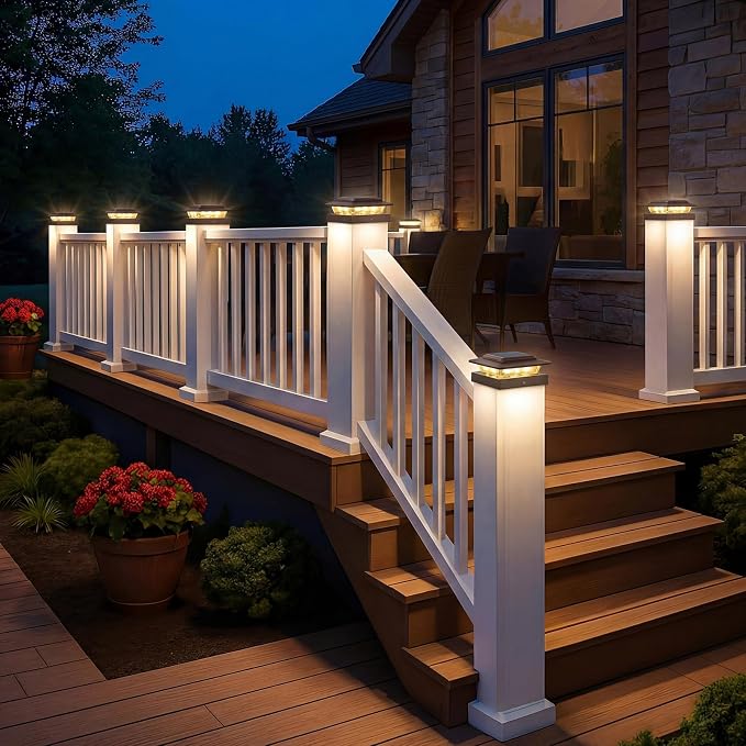 kolpop 4x4 Solar Post Cap Lights Outdoor 2Pack- 3 Color Temperatures&2 Level Brightness, IP65 Waterproof, 16 LED Fence Deck Post Light Solar Powered Only for 4×4/3.5×3.5 Wood/Vinyl Posts(Brown)