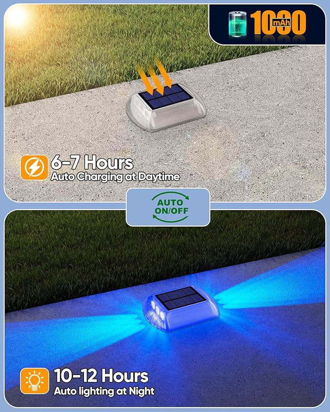 DetarZinLED Blue Solar Dock Lights for Outside IP68 Waterproof Led 4 Pack | Sturdy PC Shell, Stick on & Screw Mount, Markers Light for Outdoor Deck, Driveway, Step, Walkway, Path, Sidewalk, Patio, pool