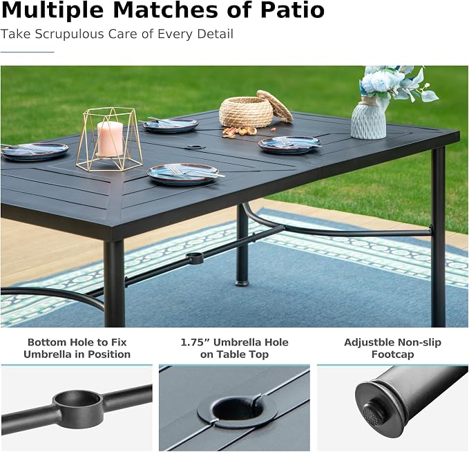 MFSTUDIO 7 PCS Patio Dining Set with 6 Stacking Aluminum Armchair(Blue) and 64" Rectangular Heavy Duty Table