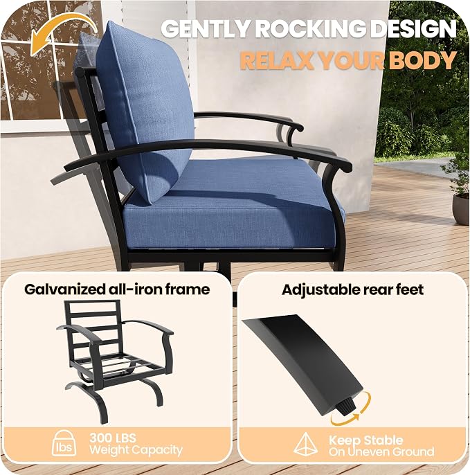 Gotland Metal Outdoor Patio Furniture Set with Coffee Table, 4 Piece Patio Conversation Set with Washable Cushion Covers, Metal Frame Sectional Sofa Furniture Set for Porch, Balcony, Deck, Yard