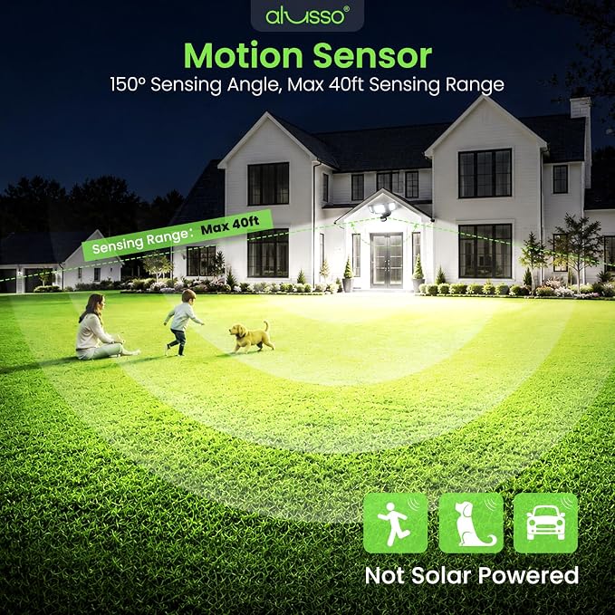 ALUSSO Motion Sensor Outdoor Lights , 40W 4500LM Flood Lights Outdoor 120V | Night Light 2400K/3000K/4000K/6500K 3 Modes (Dusk to Dawn/Auto/On Time), Waterproof Hardwired Security Light ETL Listed, 1PC