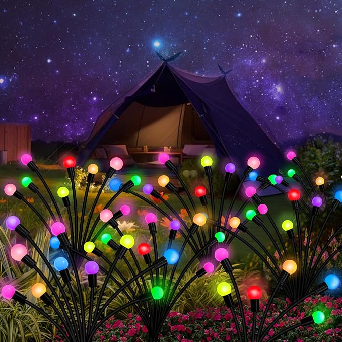 Solar Garden Lights Outdoor, 2 Pack 16 LED Solar Firefly Lights Waterproof, Sway by Wind, Swaying Light for Yard Patio Backyard Garden Planter Flower Bed Pathway Outdoor Decoration (Multicolor)