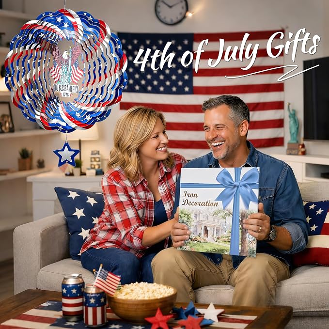 250th USA Anniversary 12 Inch Wind Spinner Patriotic Decoration | Patriotic Outdoor Garden Decor with Statue of Liberty Design, Stainless Steel Yard Art for Outdoor & Indoor, Gift for Men