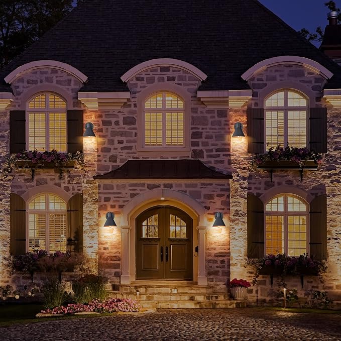 2 Pack Outdoor Wall Sconces - Wall Lights Fixture Exterior Farmhouse Porch Light with Hammered Metal Shade, Anti-Rust Waterproof Black Outside Barn Light for Front Porch Patio Garage Gazebo House