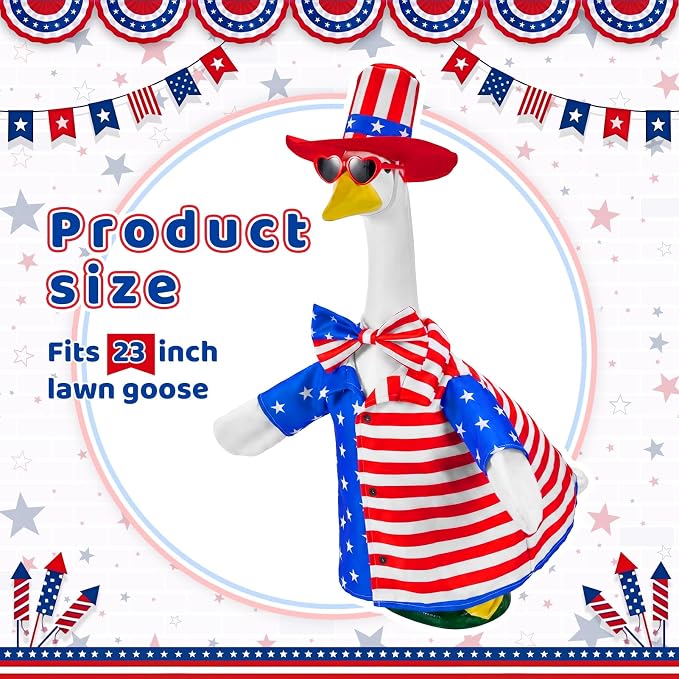 1 Set 4th of July Porch Goose Outfit for 23 Inch Goose Statues | Includes Patriotic 250th Anniversary Goose Clothes for Plastic or Cement Statues and Patio, Yard and Garden Displays