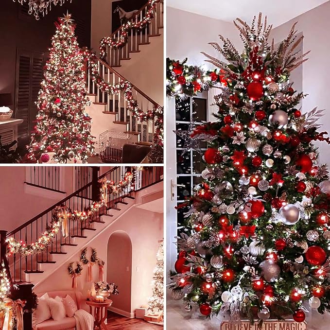 200 LED Connectable String Lights, 66FT Christmas Lights Outdoor Indoor | Red & White, 13 Modes, Timer, Clear Wire Waterproof Twinkle Fairy Lights Plug in for Bedroom Classroom Patio Xmas Tree Decor